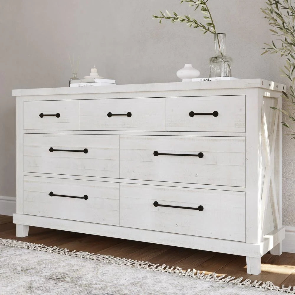 Solid Wood Dresser in Rustic White H43498